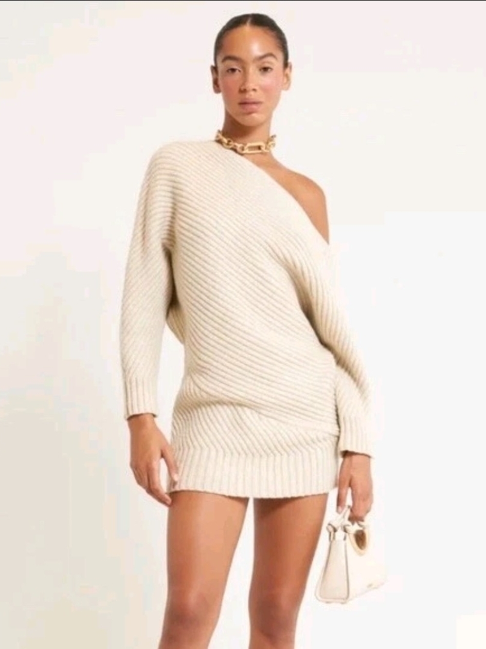 Cult Gaia asymmetrical rib-knit sweater in a cream/off-white shade Medium